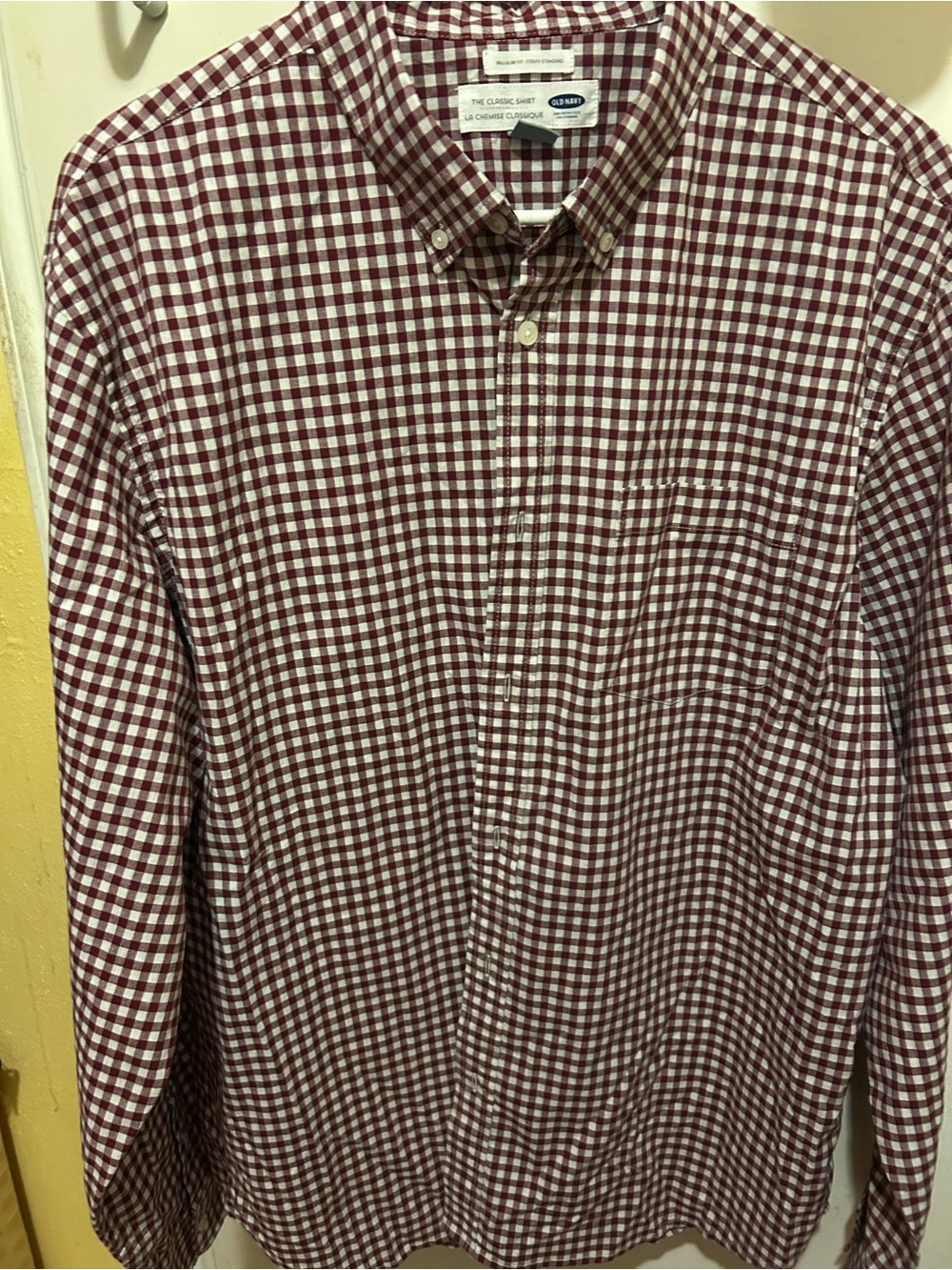 Old Navy Men's Burgundy and White Gingham Button-Down Shirt